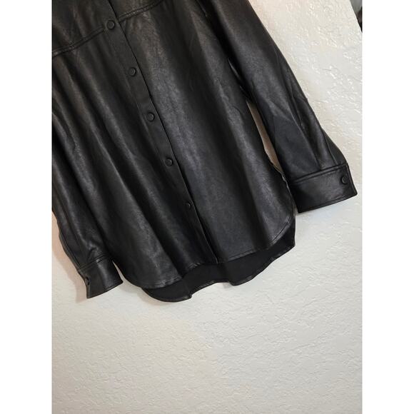 SPANX Women's Leather Like Oversized Shacket Size Medium Black Button Front- NEW - Picture 5 of 11